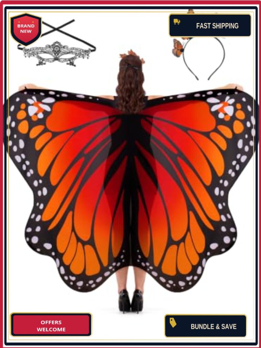 Butterfly Wings Costume Chiffon Fairy Cosplay Halloween Adult One Size